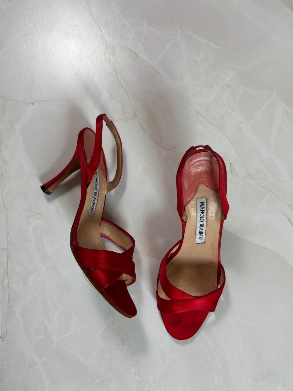 vintage Y2K Manolo Blahnik cherry red satin crisscross slingback sandal